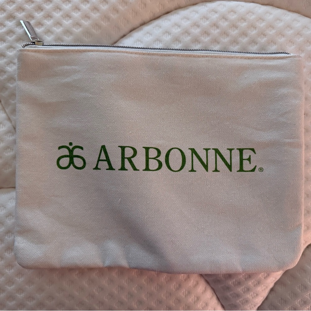 Arbonne White Canvas Pouch with Green Logo